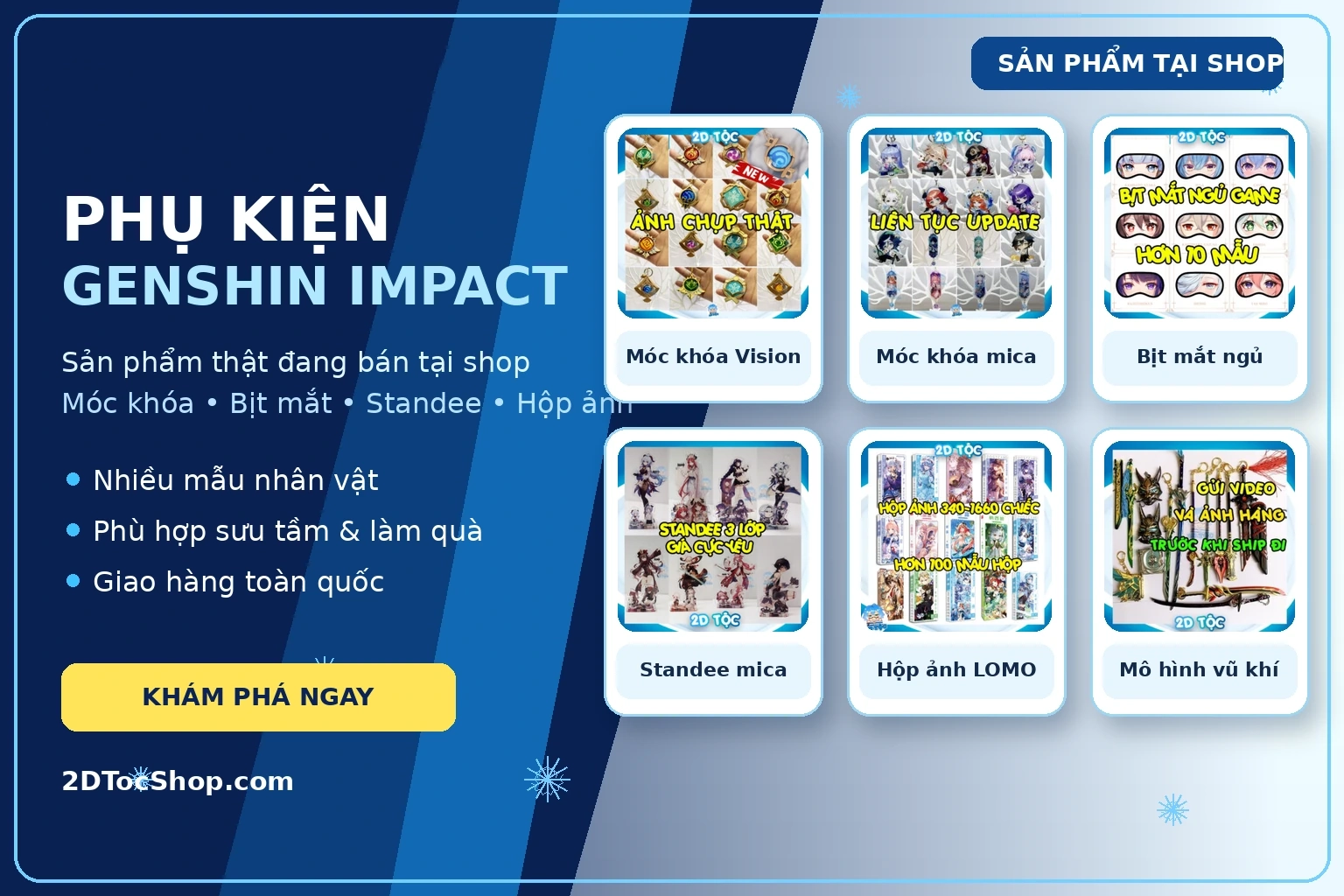 Các sản phẩm Genshin Impact thật tại 2D Tộc Shop