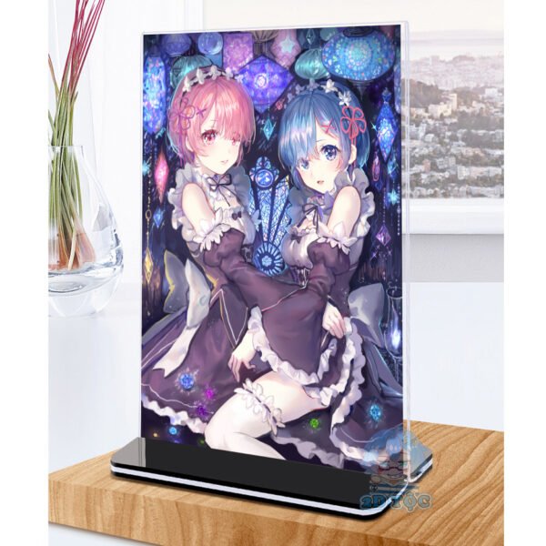 Khung ảnh Mica trong suốt Kích thước A4,A5 In hình Rem (1) Anime Manga Light Novel Re:Zero đế lùa màu đen