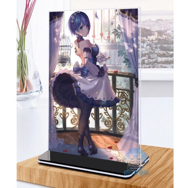 Khung ảnh Mica trong suốt Kích thước A4,A5 In hình Rem (1) Anime Manga Light Novel Re:Zero đế lùa màu đen