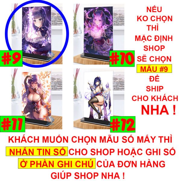 Khung ảnh Mica trong suốt Kích thước A4,A5 In hình Raiden Shogun Game Genshin Impact (1) đế lùa màu đen