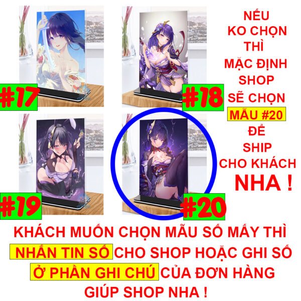 Khung ảnh Mica trong suốt Kích thước A4,A5 In hình Raiden Shogun Game Genshin Impact (1) đế lùa màu đen