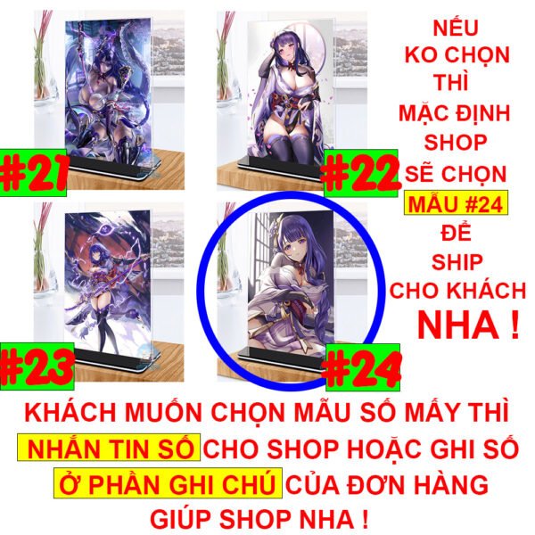 Khung ảnh Mica trong suốt Kích thước A4,A5 In hình Raiden Shogun Game Genshin Impact (1) đế lùa màu đen
