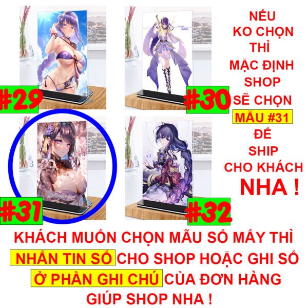 Khung ảnh Mica trong suốt Kích thước A4,A5 In hình Raiden Shogun Game Genshin Impact (1) đế lùa màu đen