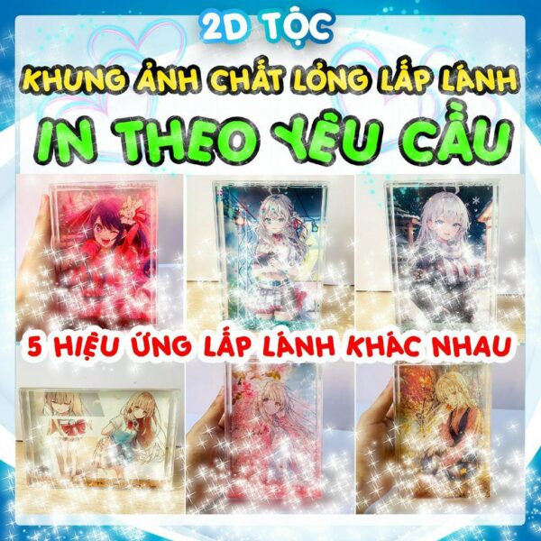 (IN HÌNH THEO YÊU CẦU) Khung ảnh chất lỏng để bàn hiệu ứng kim tuyến lấp lánh nhiều màu khác nhau Anime Manga Light Nove