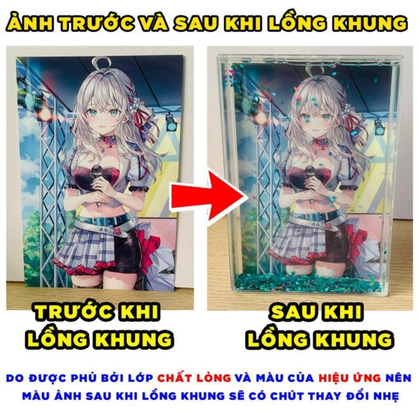 (IN HÌNH THEO YÊU CẦU) Khung ảnh chất lỏng để bàn hiệu ứng kim tuyến lấp lánh nhiều màu khác nhau Anime Manga Light Nove