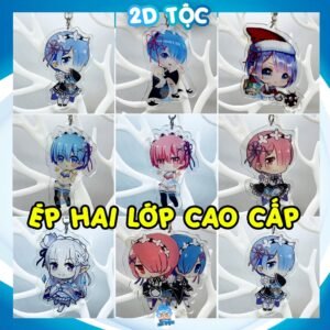 Móc Khóa Mica Trong Suốt Ép 2 Lớp Mica cao cấp Anime Manga Light Novel Re:Zero (Ram, Rem, Emilia) - 2D Tộc Shop