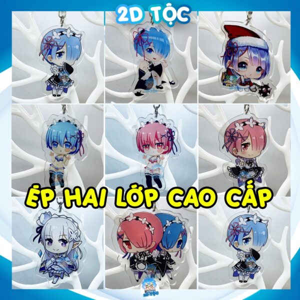 Móc Khóa Mica Trong Suốt Ép 2 Lớp Mica cao cấp Anime Manga Light Novel Re:Zero (Ram, Rem, Emilia) - 2D Tộc Shop
