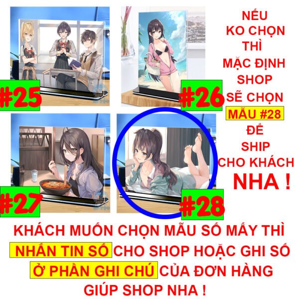 Khung ảnh Mica trong suốt Kích thước A4,A5 In hình Anime Manga Light Novel Arya Bàn Bên đế lùa màu đen