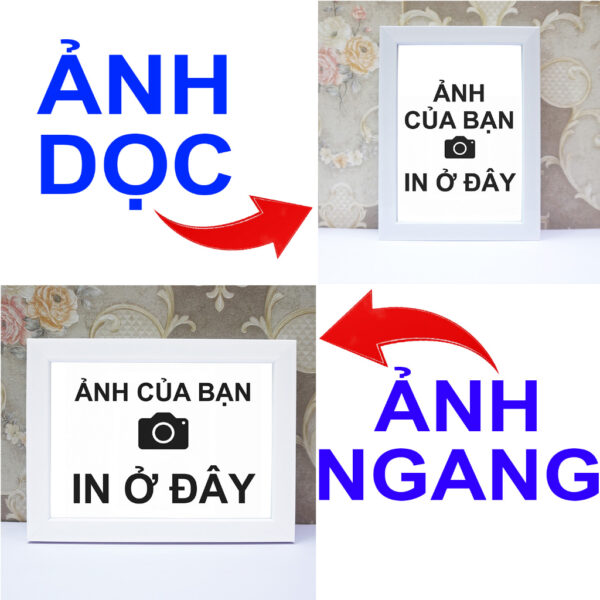 (In theo yêu cầu) Khung Ảnh Treo Tường, Để Bàn 10x15, 13x18, A5, A4, A3 Mặt Mica kèm chân đế/Đinh 3 chân (1)