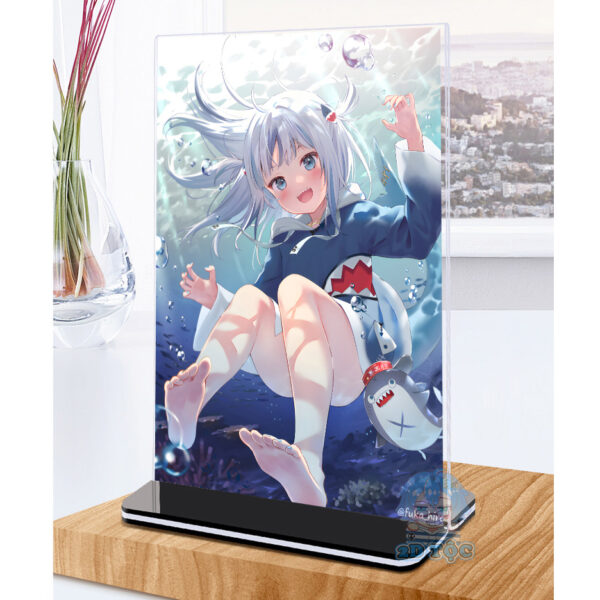 Khung ảnh Mica trong suốt Kích thước A4,A5 In hình Anime Manga Light Novel Gawr Gura Hololive (1) đế lùa màu đen
