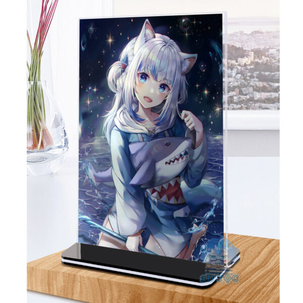 Khung ảnh Mica trong suốt Kích thước A4,A5 In hình Anime Manga Light Novel Gawr Gura Hololive (1) đế lùa màu đen