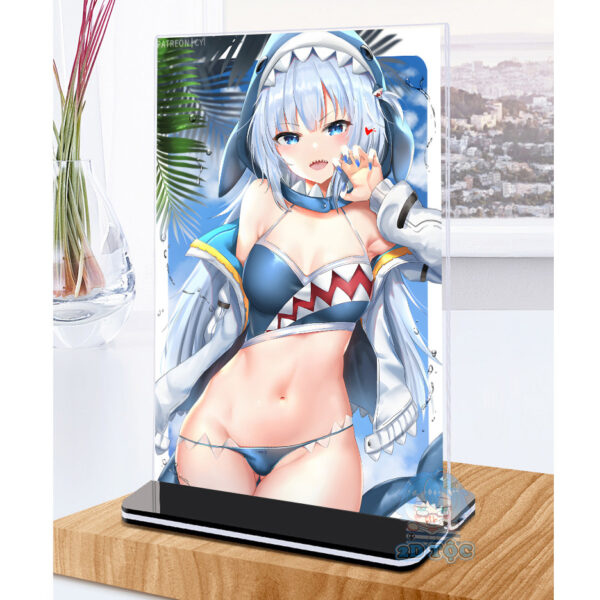 Khung ảnh Mica trong suốt Kích thước A4,A5 In hình Anime Manga Light Novel Gawr Gura Hololive (1) đế lùa màu đen