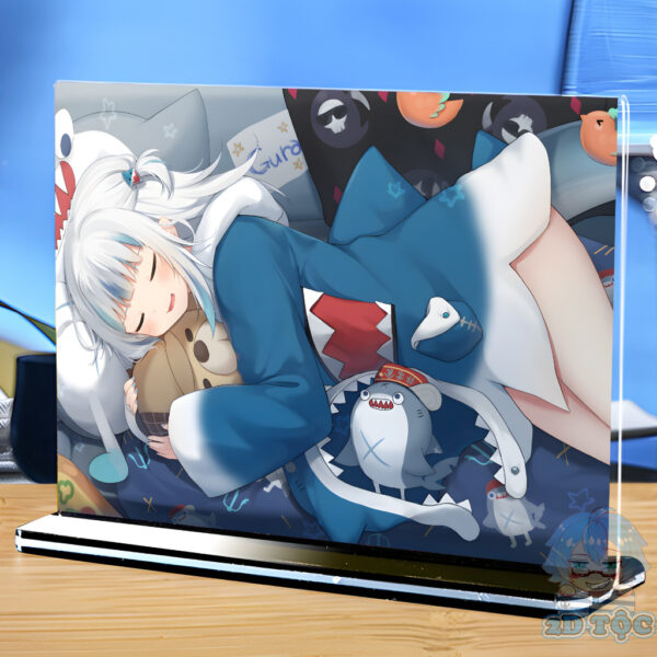 Khung ảnh Mica trong suốt Kích thước A4,A5 In hình Anime Manga Light Novel Gawr Gura Hololive (1) đế lùa màu đen