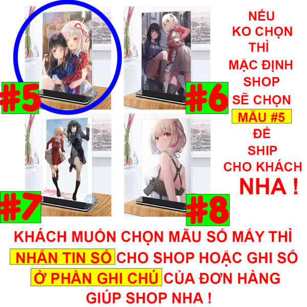Khung ảnh Mica trong suốt Kích thước A4,A5 In hình Anime Manga Light Novel Lycoris Recoil (1) đế lùa màu đen