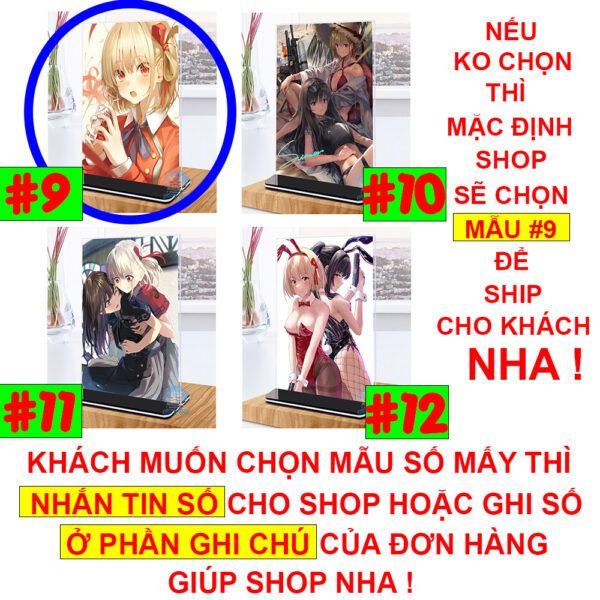 Khung ảnh Mica trong suốt Kích thước A4,A5 In hình Anime Manga Light Novel Lycoris Recoil (1) đế lùa màu đen