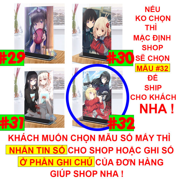 Khung ảnh Mica trong suốt Kích thước A4,A5 In hình Anime Manga Light Novel Lycoris Recoil (1) đế lùa màu đen