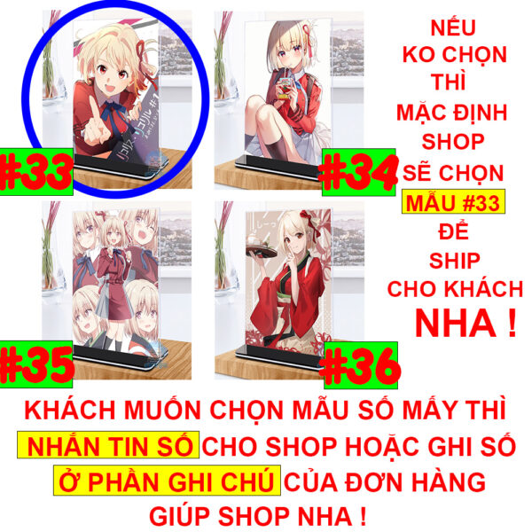 Khung ảnh Mica trong suốt Kích thước A4,A5 In hình Anime Manga Light Novel Lycoris Recoil (1) đế lùa màu đen
