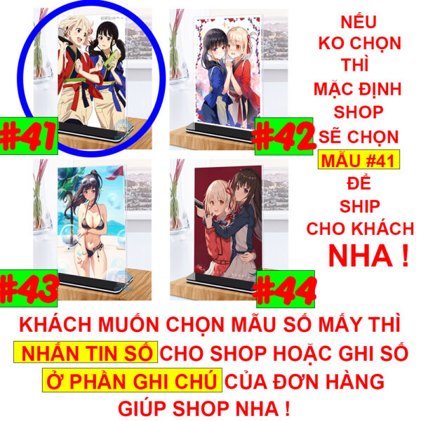Khung ảnh Mica trong suốt Kích thước A4,A5 In hình Anime Manga Light Novel Lycoris Recoil (1) đế lùa màu đen