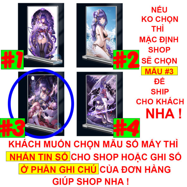 Khung ảnh Mica trong suốt Kích thước A4,A5 In hình Raiden Shogun Game Genshin Impact (1) đế lùa dày trong suốt