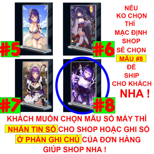 Khung ảnh Mica trong suốt Kích thước A4,A5 In hình Raiden Shogun Game Genshin Impact (1) đế lùa dày trong suốt