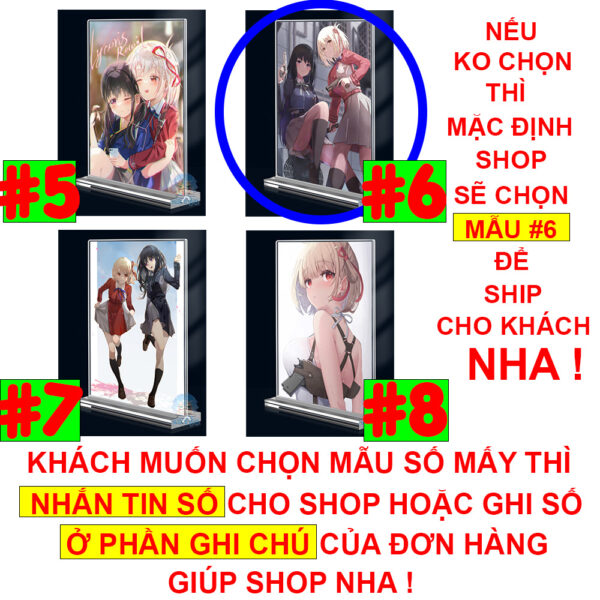 Khung ảnh Mica trong suốt Kích thước A4,A5 In hình Anime Manga Light Novel Lycoris Recoil (1) đế lùa dày trong suốt