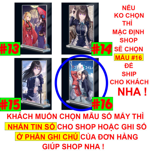 Khung ảnh Mica trong suốt Kích thước A4,A5 In hình Anime Manga Light Novel Lycoris Recoil (1) đế lùa dày trong suốt