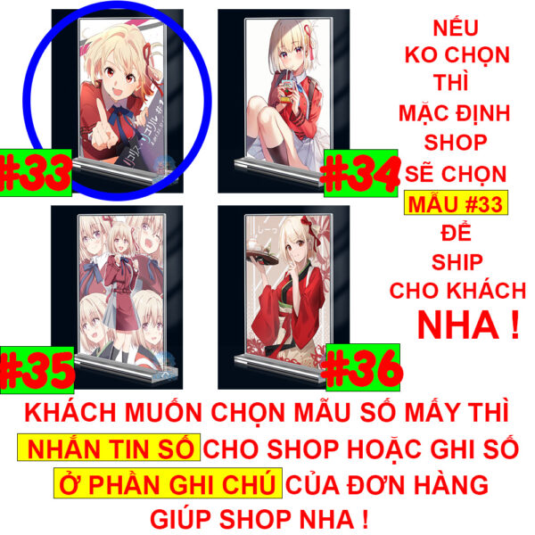 Khung ảnh Mica trong suốt Kích thước A4,A5 In hình Anime Manga Light Novel Lycoris Recoil (1) đế lùa dày trong suốt