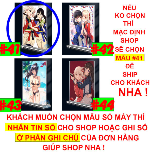 Khung ảnh Mica trong suốt Kích thước A4,A5 In hình Anime Manga Light Novel Lycoris Recoil (1) đế lùa dày trong suốt