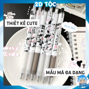 Bút Bi Bấm Bò Sữa Milk Cow Cute Ngòi 0.5 Mm Mẫu Mã Đa Dạng Hình In Sắc Nét Với 2 Tone Màu Đen Trắng Mực Den, Xanh