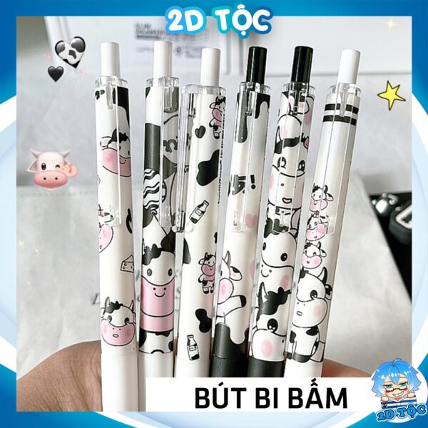 Bút Bi Bấm Bò Sữa Milk Cow Cute Ngòi 0.5 Mm Mẫu Mã Đa Dạng Hình In Sắc Nét Với 2 Tone Màu Đen Trắng Mực Den, Xanh