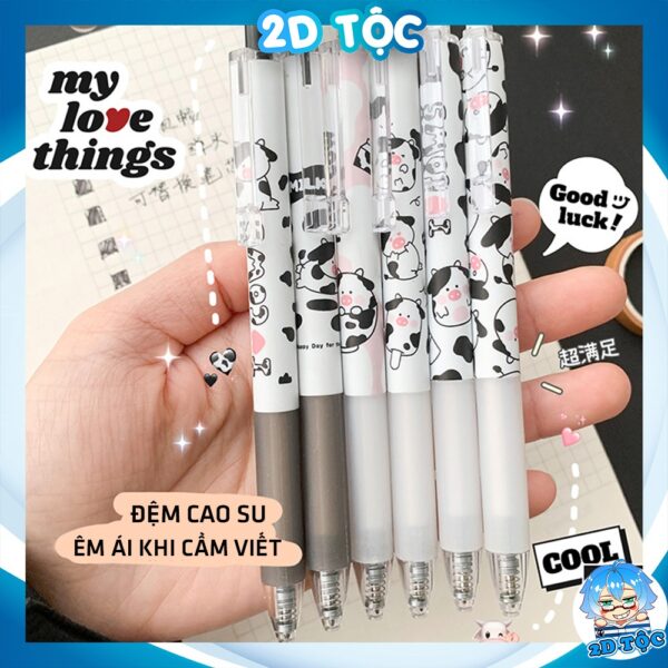Bút Bi Bấm Bò Sữa Milk Cow Cute Ngòi 0.5 Mm Mẫu Mã Đa Dạng Hình In Sắc Nét Với 2 Tone Màu Đen Trắng Mực Den, Xanh