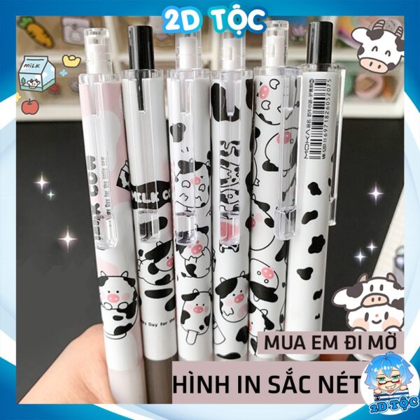 Bút Bi Bấm Bò Sữa Milk Cow Cute Ngòi 0.5 Mm Mẫu Mã Đa Dạng Hình In Sắc Nét Với 2 Tone Màu Đen Trắng Mực Den, Xanh