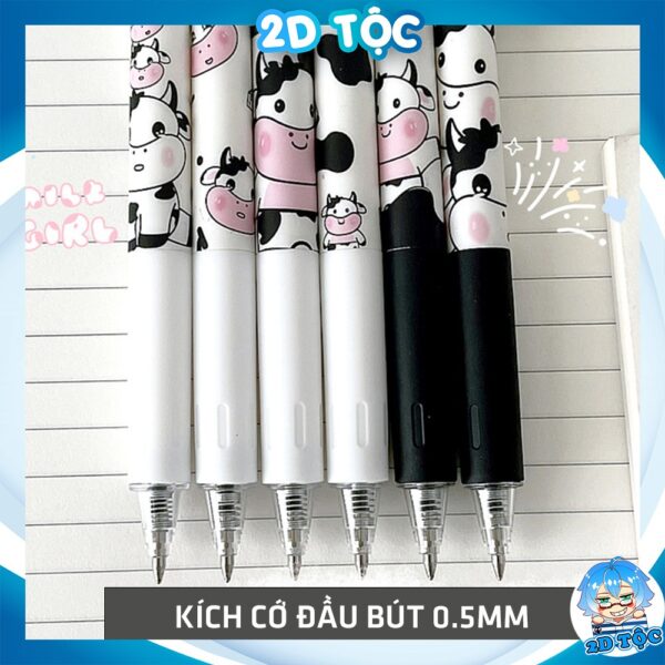 Bút Bi Bấm Bò Sữa Milk Cow Cute Ngòi 0.5 Mm Mẫu Mã Đa Dạng Hình In Sắc Nét Với 2 Tone Màu Đen Trắng Mực Den, Xanh