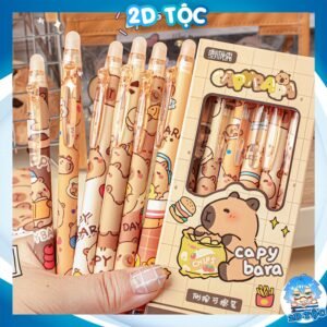 Combo 6 Cây Bút Gel Capybara, 0,5mm Có Đầu Xoá Được Dạng Bấm, Bút Bi Xóa Được Nhiều Mẫu Capybara Cute Mực Xanh, Mực Đen