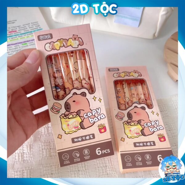 Combo 6 Cây Bút Gel Capybara, 0,5mm Có Đầu Xoá Được Dạng Bấm, Bút Bi Xóa Được Nhiều Mẫu Capybara Cute Mực Xanh, Mực Đen