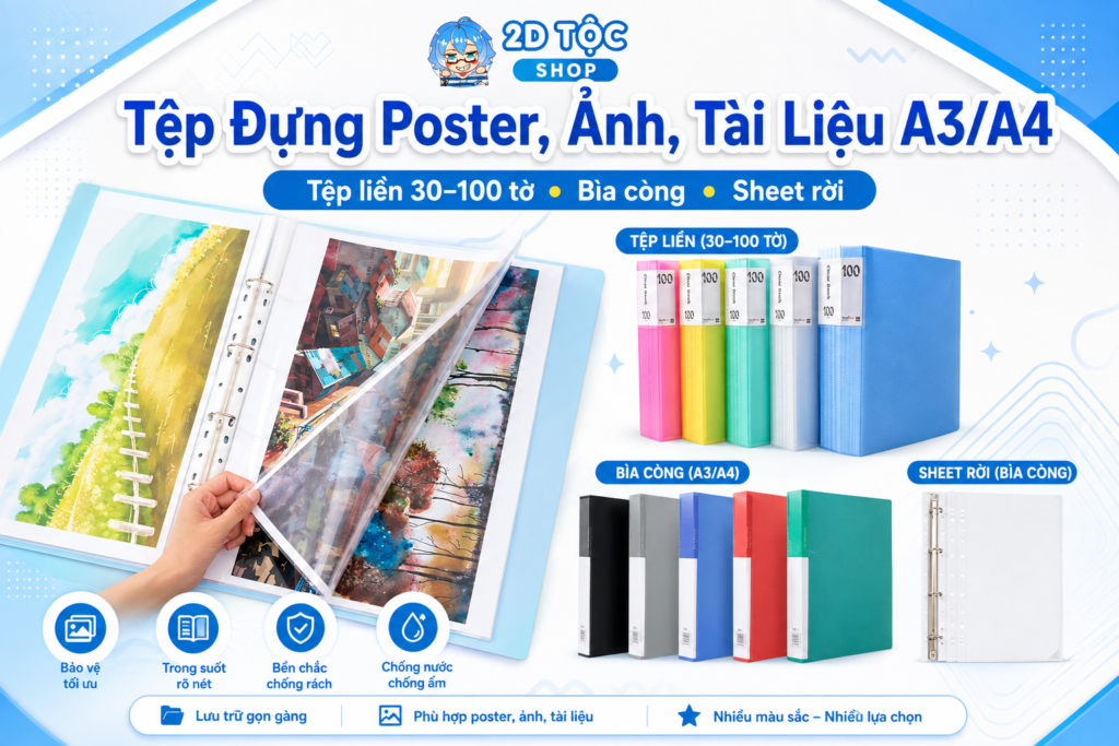 Tệp Đựng Poster, Ảnh, Tài Liệu A3 A4 30/60/100 Tờ | 2D Tộc Shop