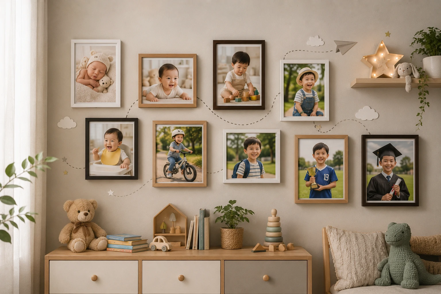 Khung ảnh theo yêu cầu – bộ khung ảnh hành trình trưởng thành của bé theo từng năm
