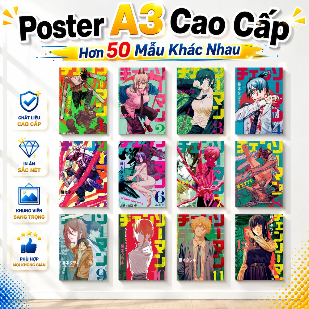 Poster A3 Ảnh Bìa - Cover Manga Chainsaw Man Bền Đẹp Có Cán Màng Bóng Bề Mặt