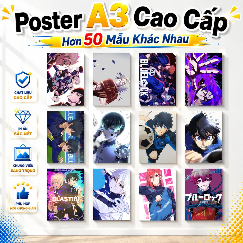 Poster A3 Ảnh Tổng Hợp BL Anime Manga Blue Lock Bền Đẹp Có Cán Màng Bóng Bề Mặt