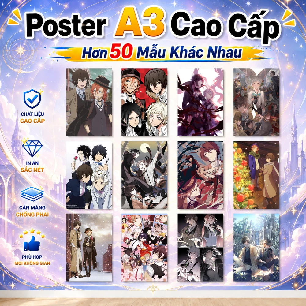 Poster A3 Ảnh Tổng Hợp BSD Anime Manga Bungo Stray Dogs Bền Đẹp Có Cán Màng Bóng Bề Mặt