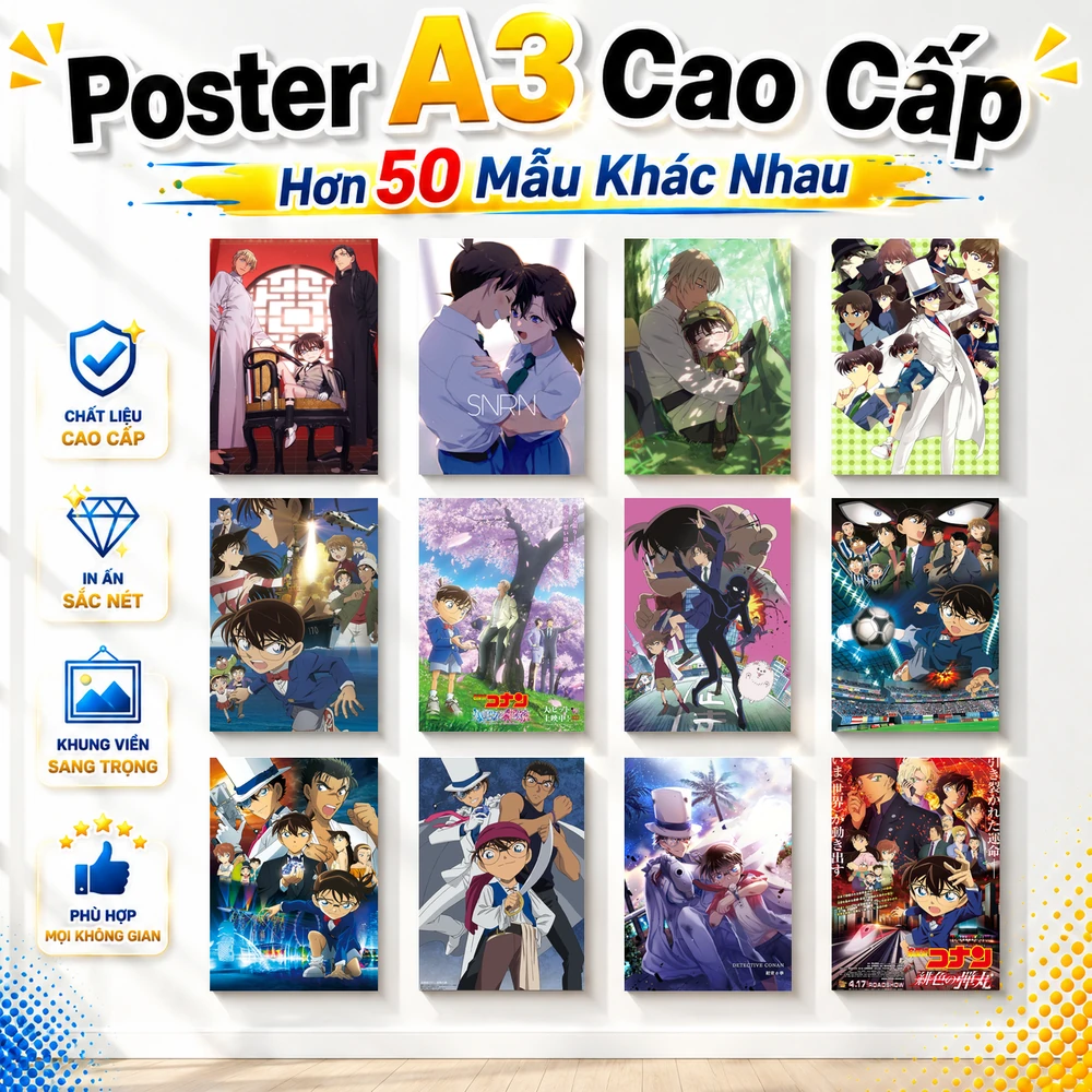 Poster A3 Ảnh Tổng Hợp CA Anime Manga Conan Bền Đẹp Có Cán Màng Bóng Bề Mặt