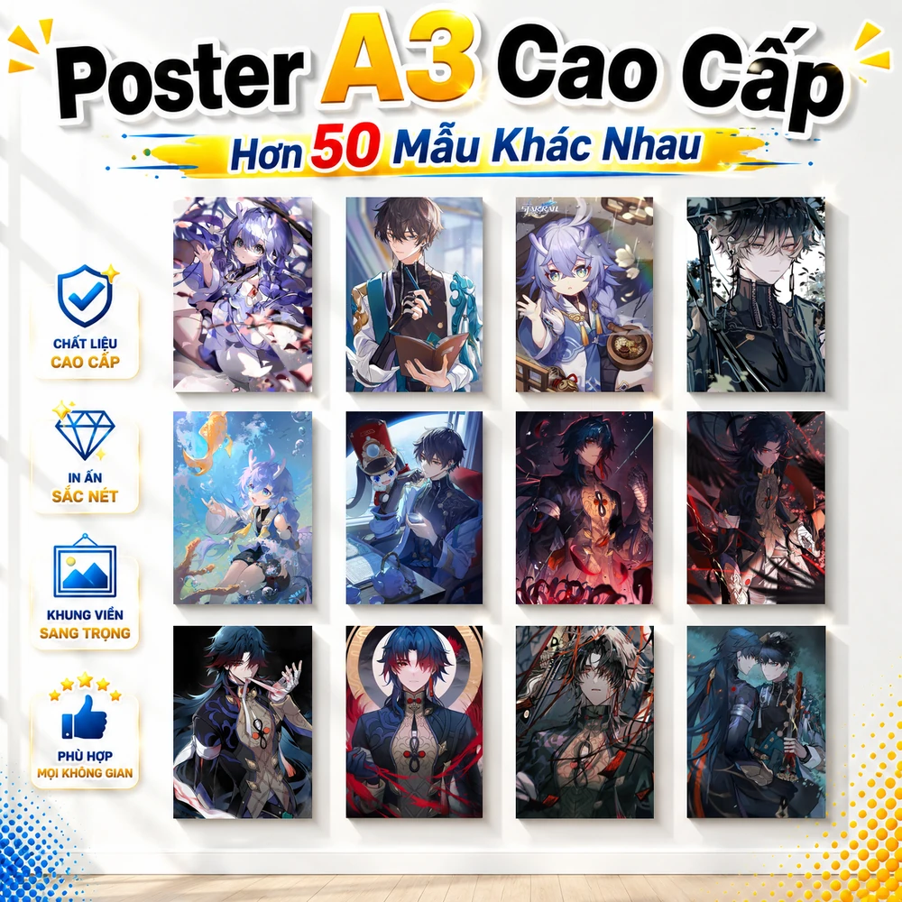 Poster A3 Ảnh Tổng Hợp HKSR #2 Game Honkai Star Rail Bền Đẹp Có Cán Màng Bóng Bề Mặt