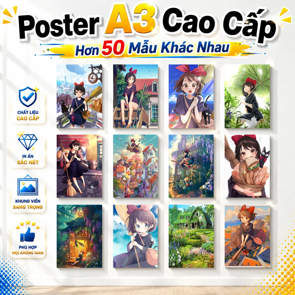Poster A3 Anh Tổng Hợp KDS Anime Kiki's Delivery Service Bền Đẹp Có Cán Màng Bóng Bề Mặt
