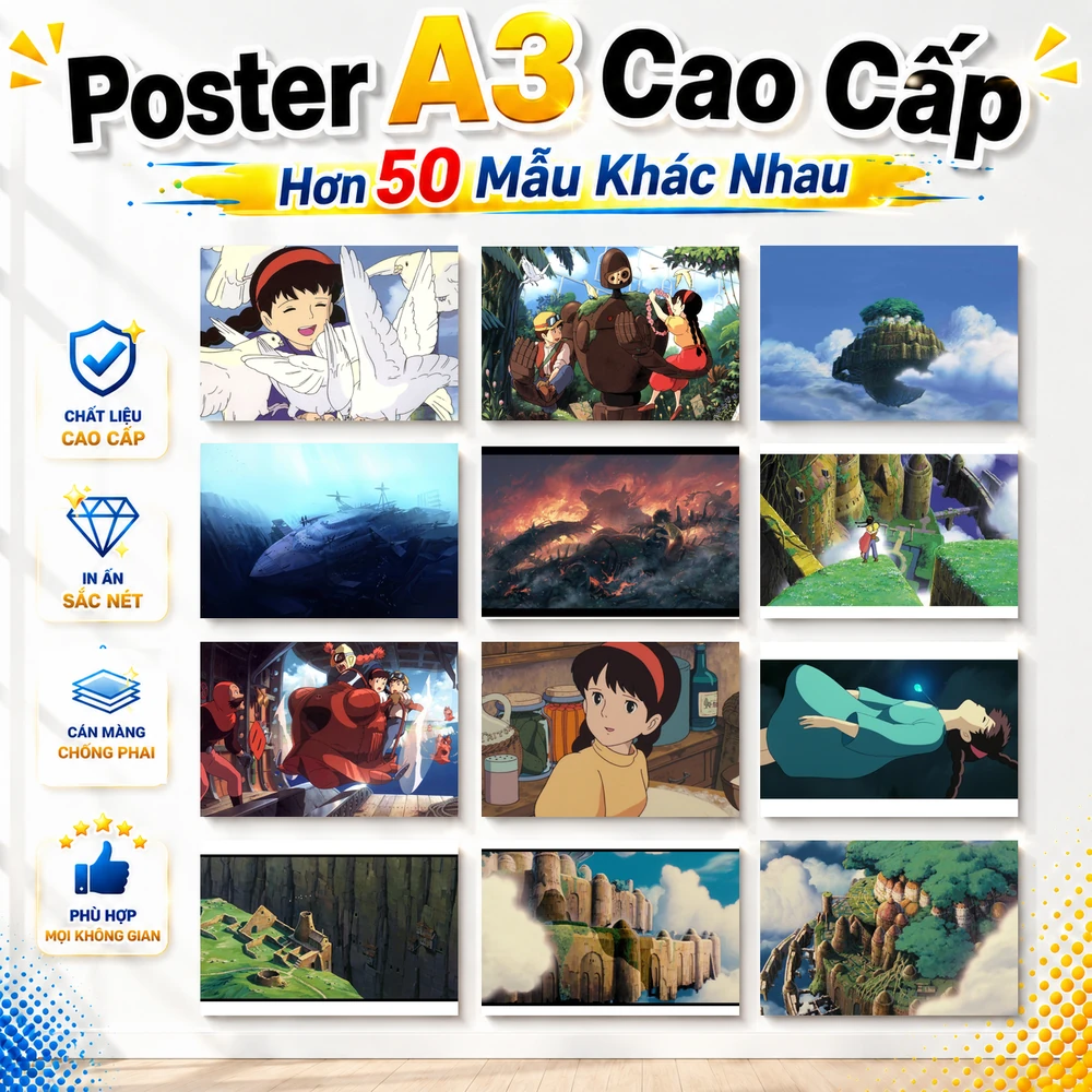 Poster A3 Anh Tổng Hợp LCS Anime Laputa Castle in the Sky Bền Đẹp Có Cán Màng Bóng Bề Mặt