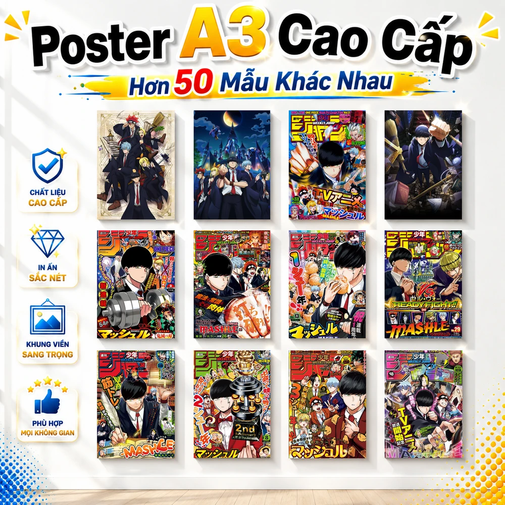 Poster A3 Ảnh Tổng Hợp MA Anime MASHLE Bền Đẹp Có Cán Màng Bóng Bề Mặt