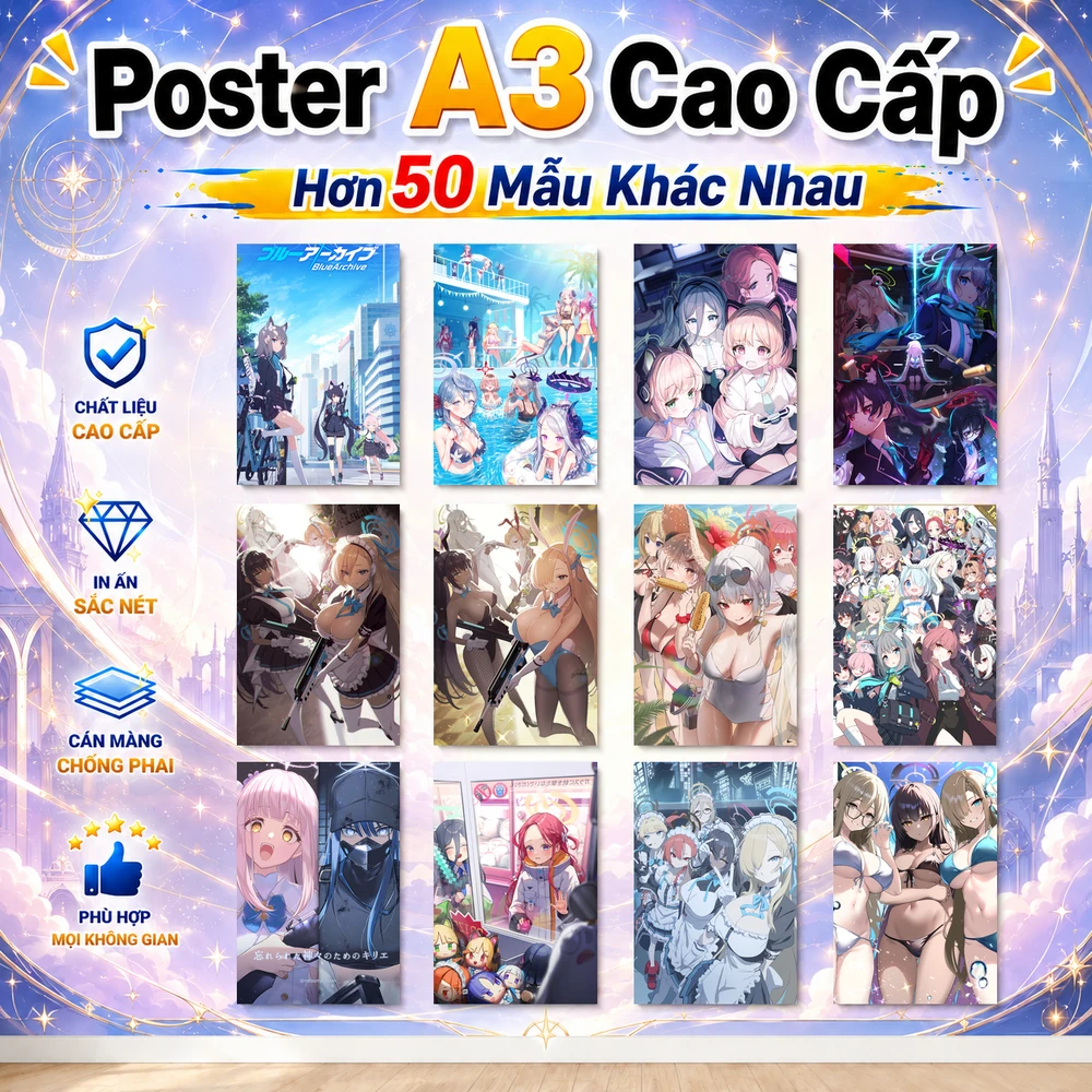Poster A3 Ảnh Tổng Hợp Game Blue Archive Bền Đẹp Có Cán Màng Bóng Bề Mặt