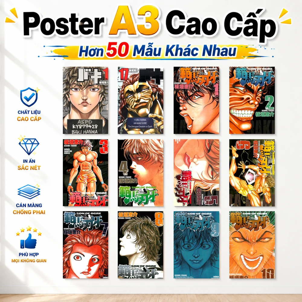 Poster A3 Baki Cover Anime Manga Baki Bền Đẹp Có Cán Màng Bóng Bề Mặt