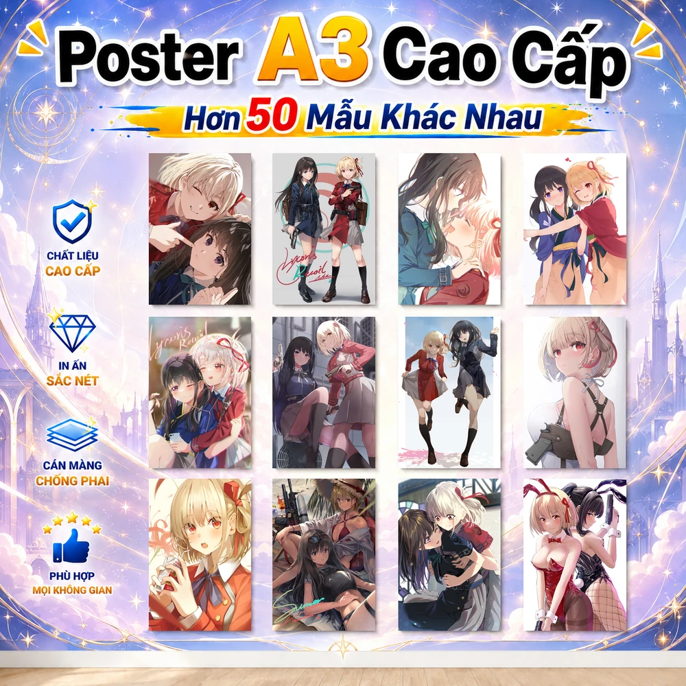 Poster A3 Chisato, Takina Anime Manga Lightnovel Lycoris Recoil Bền Đẹp Có Cán Màng Bóng Bề Mặt