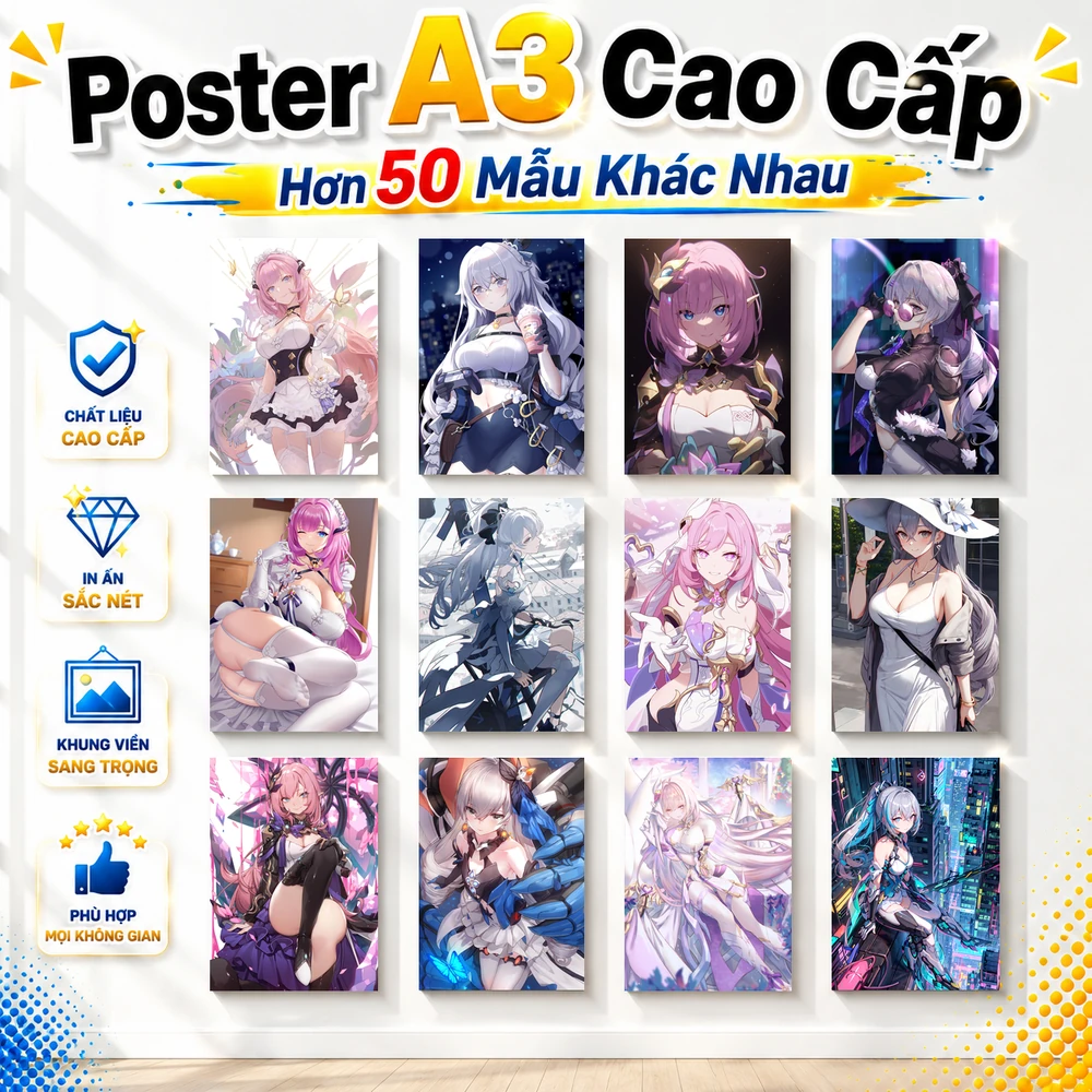 Poster A3 Elysia & Bronya Zaychik Game Honkai Impact 3rd Bền Đẹp Có Cán Màng Bóng Bề Mặt