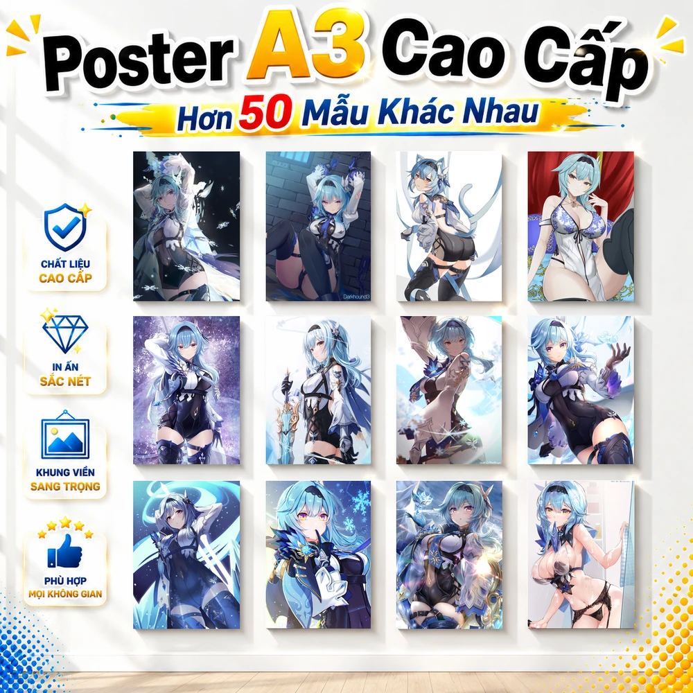 Poster A3 Eula Game Genshin Impact Bền Đẹp Có Cán Màng Bóng Bề Mặt